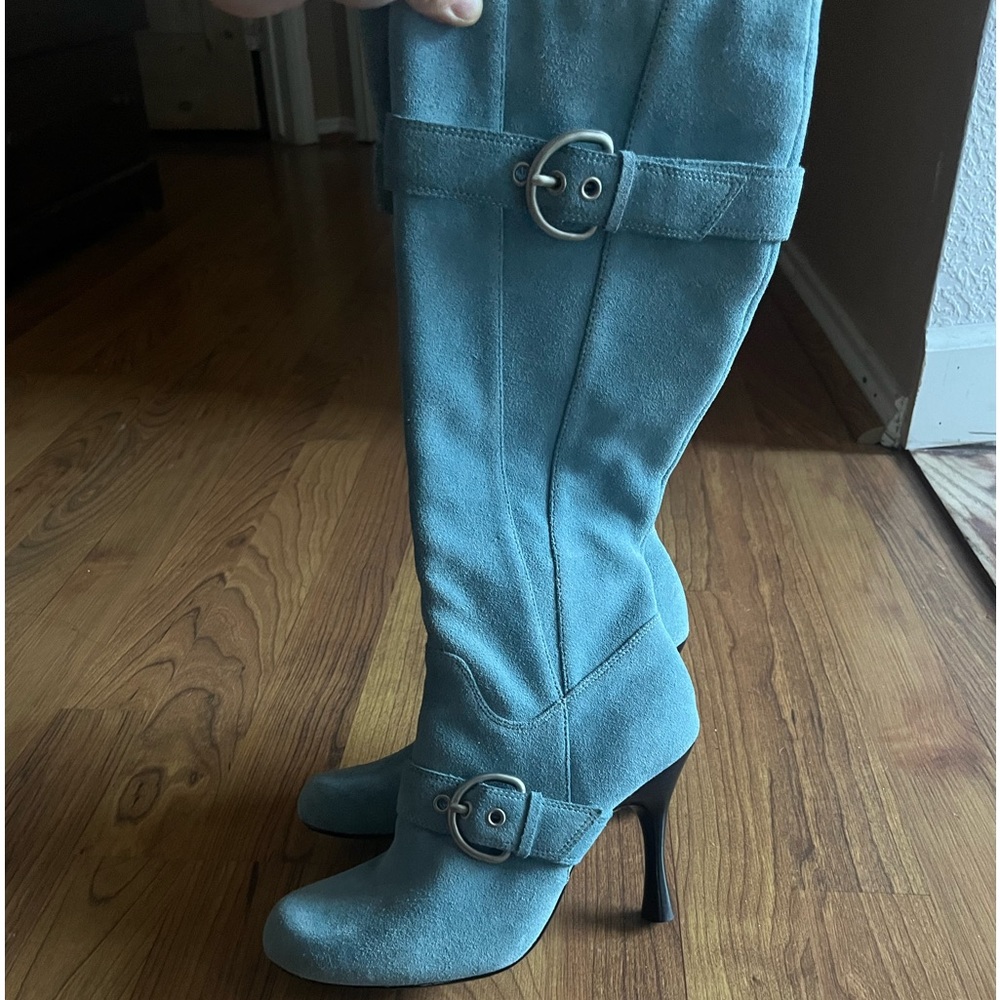 Baby blue suade boots